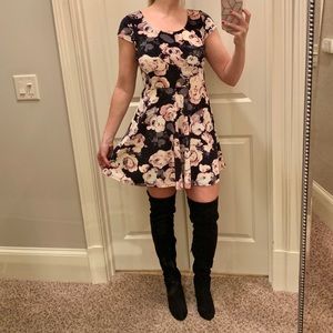 Black Velour Floral Dress